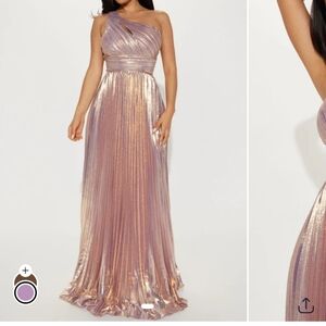 One-Shoulder Metallic Gown